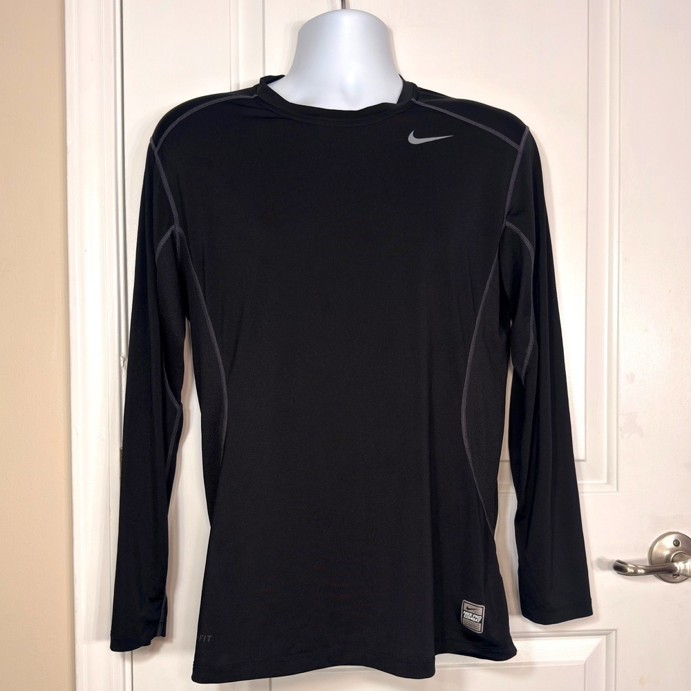 Nike Pro Combat Fitted Dri-FIT Long Sleeve Shirt Black Athletic Mens M